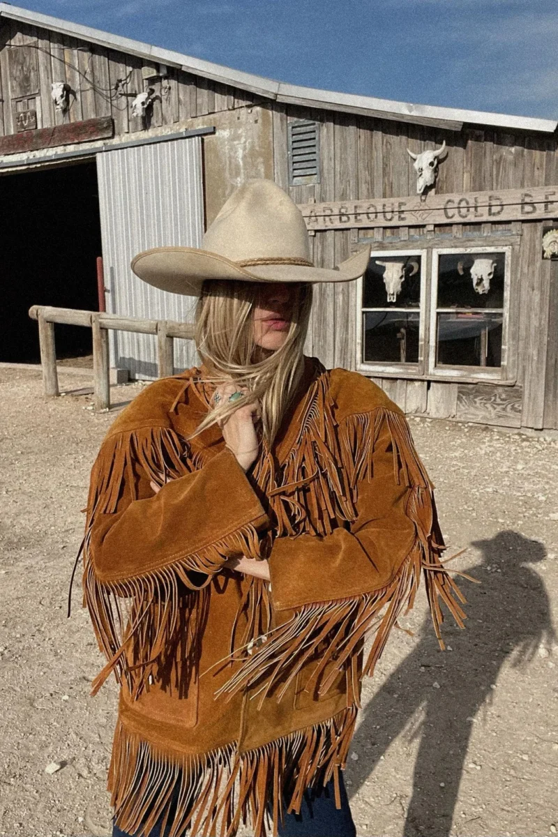 1970’s Fringe with a Shed Horn Button Brown Jacket