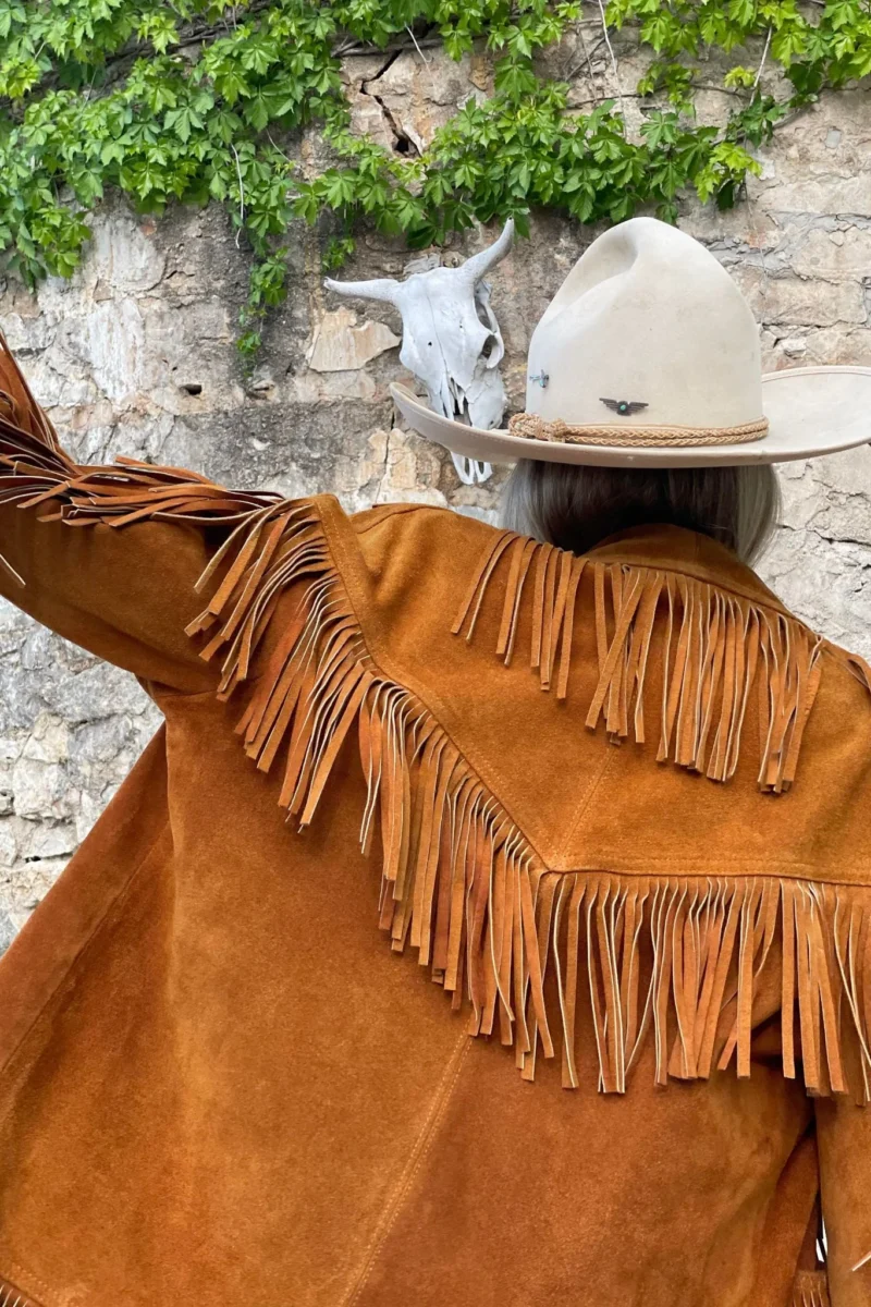 1970’s Fringe with a Shed Horn Button Brown Leather Jacket