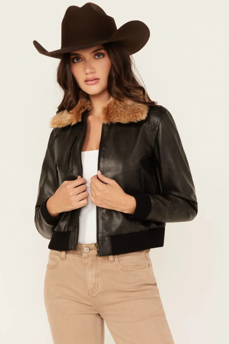 Casey Black Leather Jacket with Fur Collar
