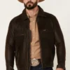 Cattle Cowhide Full-Zip Brown Leather Jacket