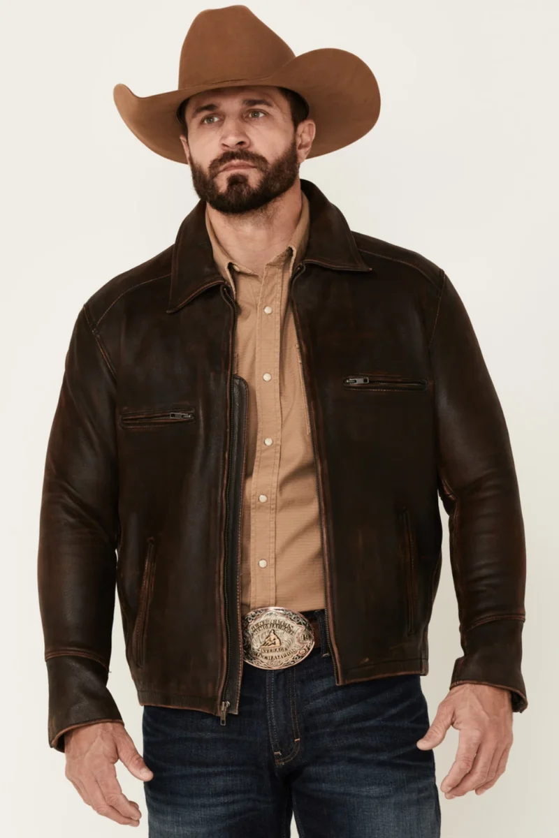 Cattle Cowhide Full-Zip Brown Leather Jacket