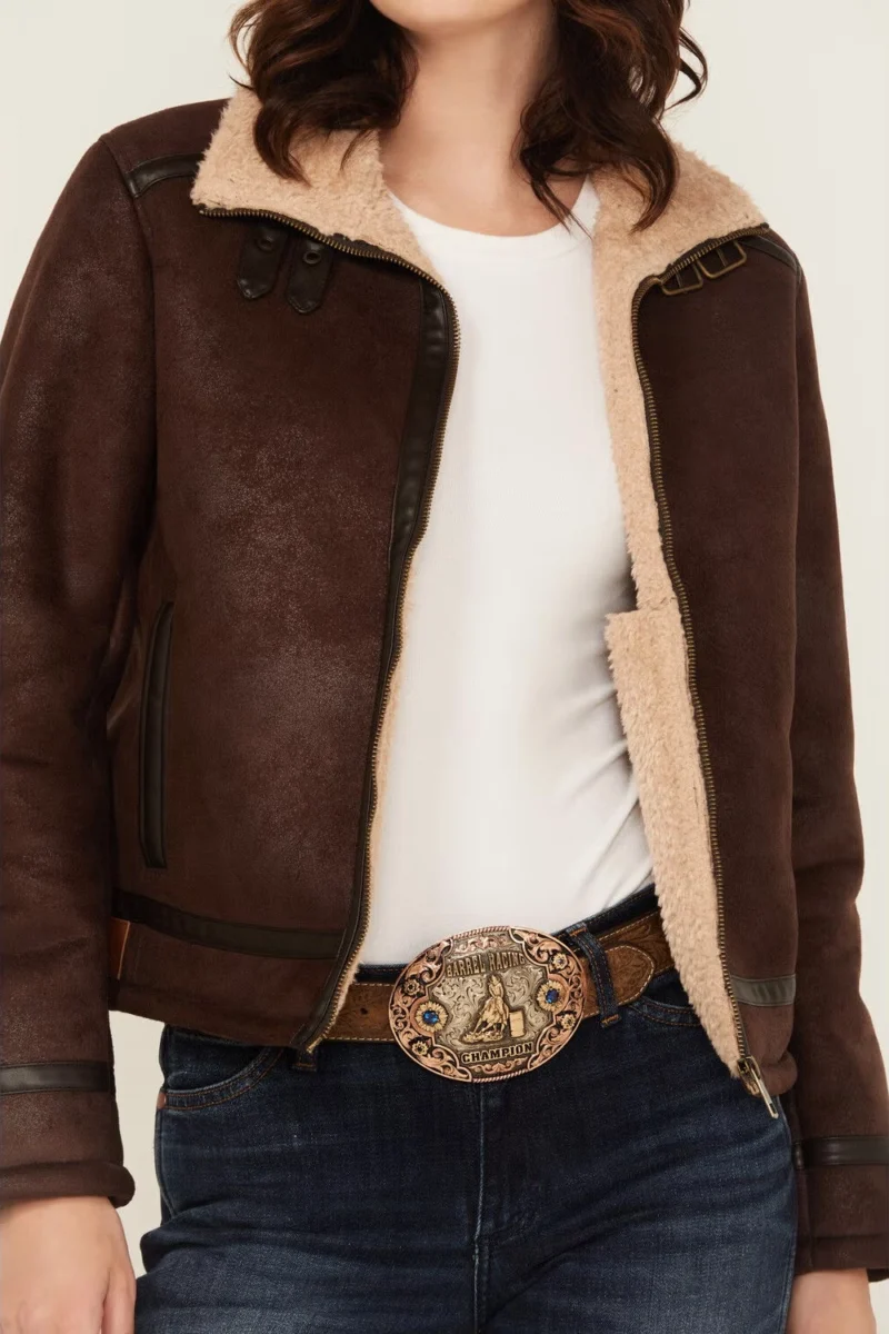 Cowgirl Womens Chocolate Brown Suede Shearling-Lined Jacket