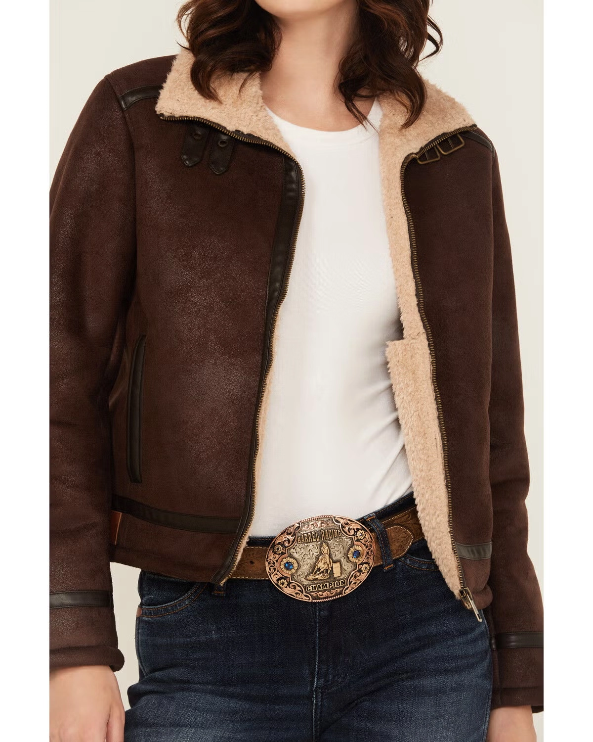 Cowgirl Womens Chocolate Brown Suede Shearling-Lined Jacket