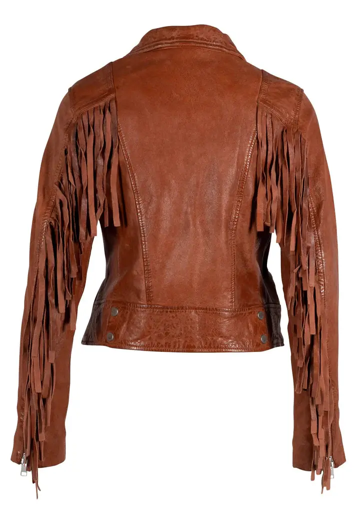 Fringe Burnt Orange Moto Leather Jacket
