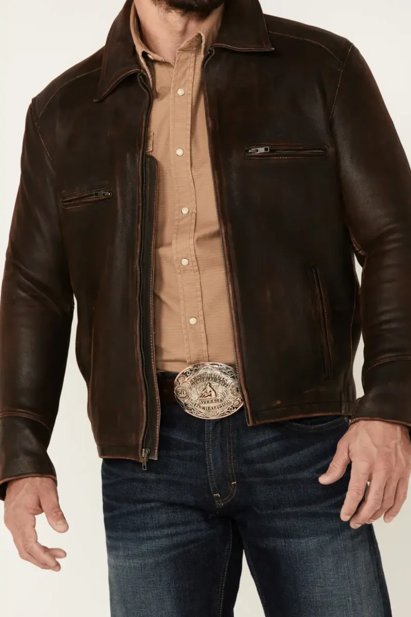 Mens Cattle Cowhide Brown Jacket