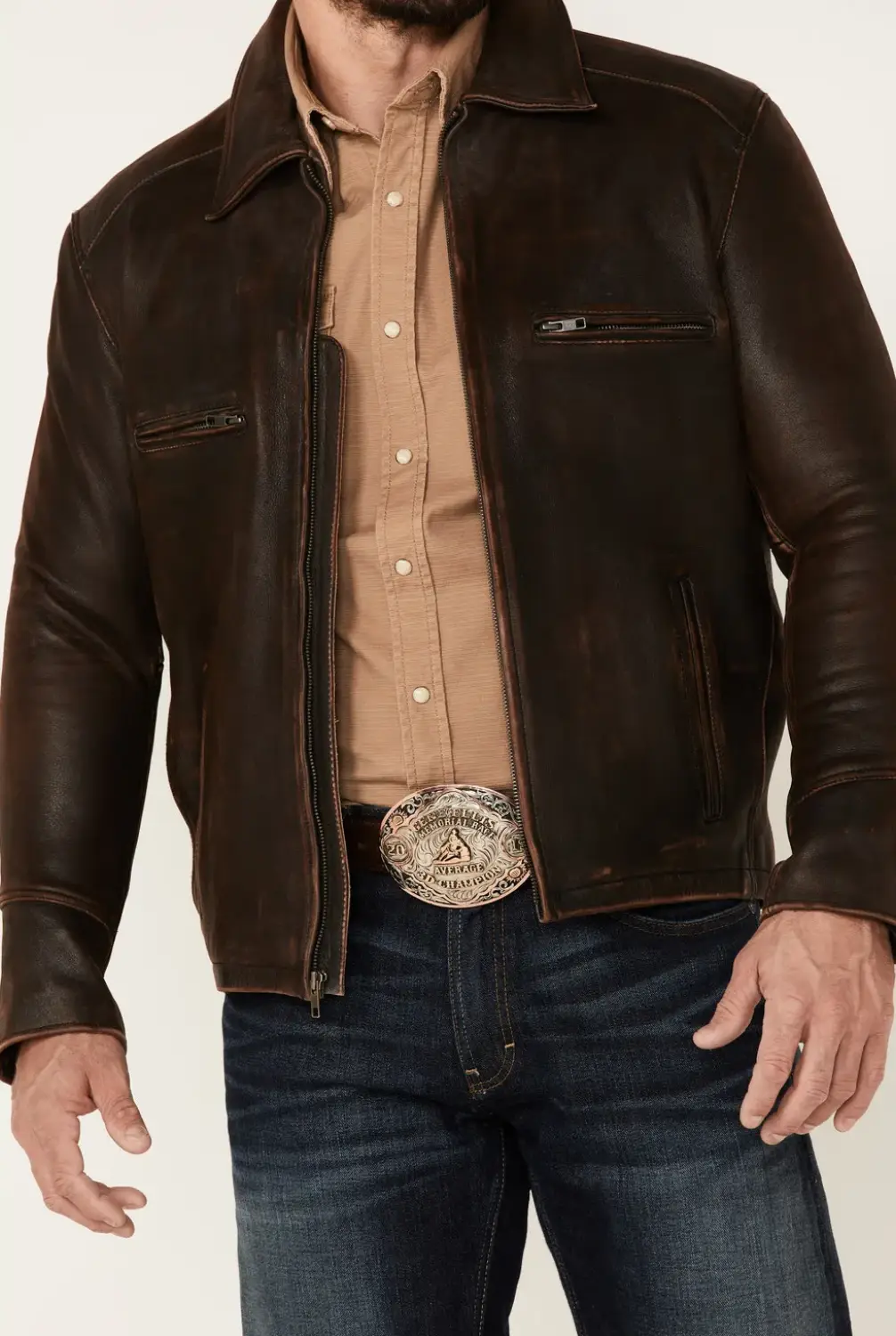 Mens Cattle Cowhide Brown Jacket