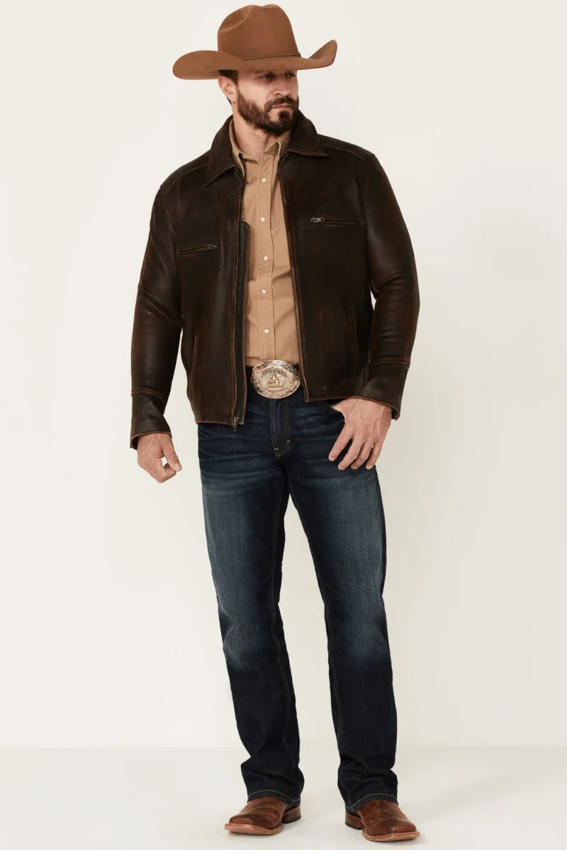 Mens Cattle Cowhide Brown Leather Jacket