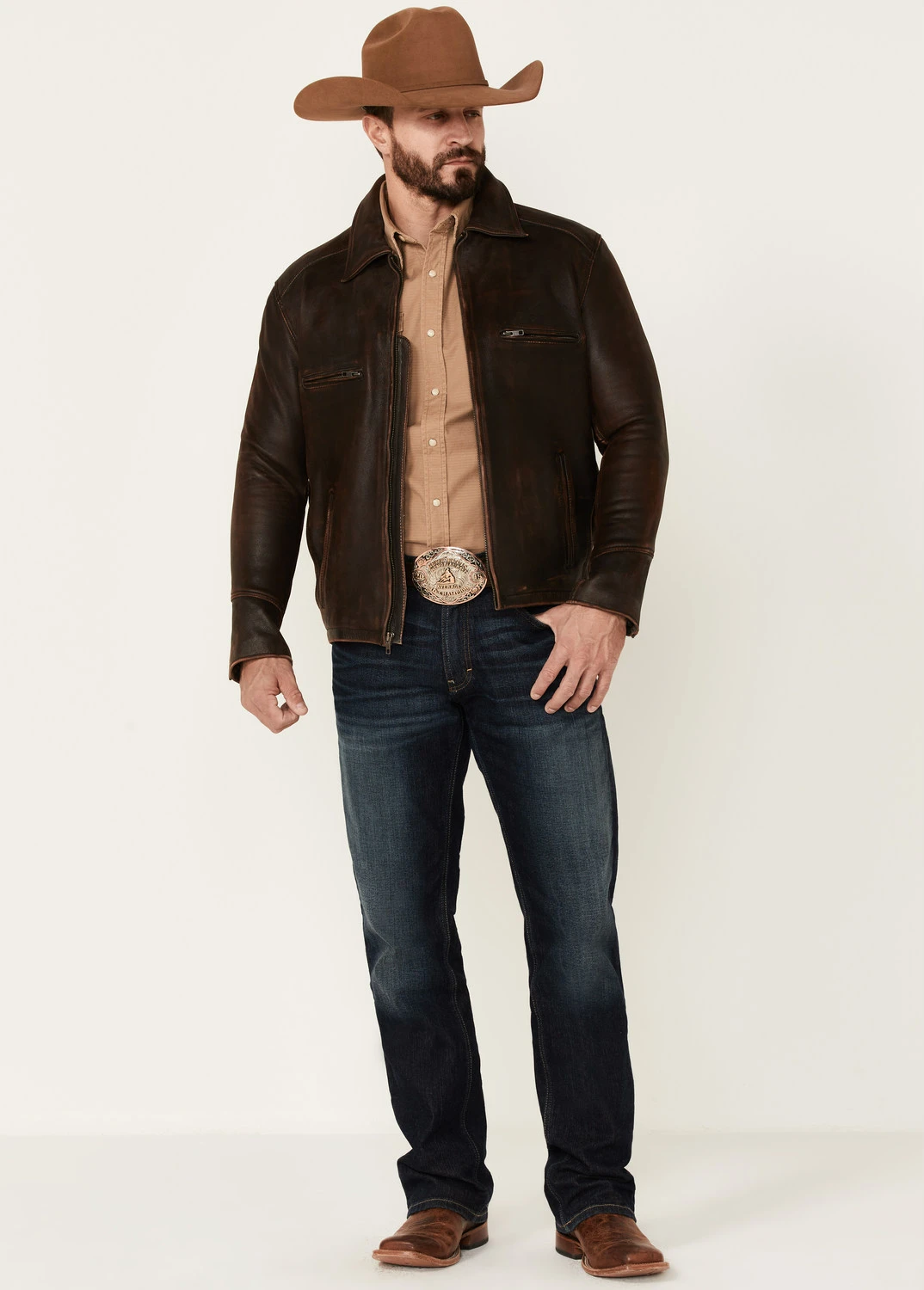 Mens Cattle Cowhide Brown Leather Jacket