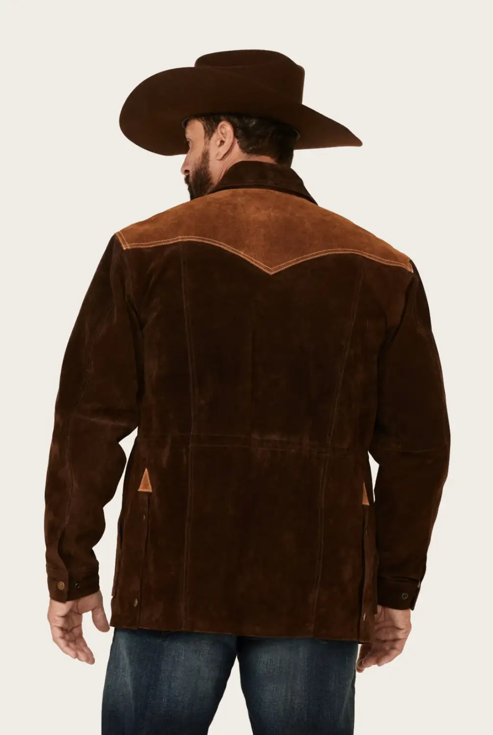 Mens Chocolate Two-Tone Suede Rancher Car Jacket