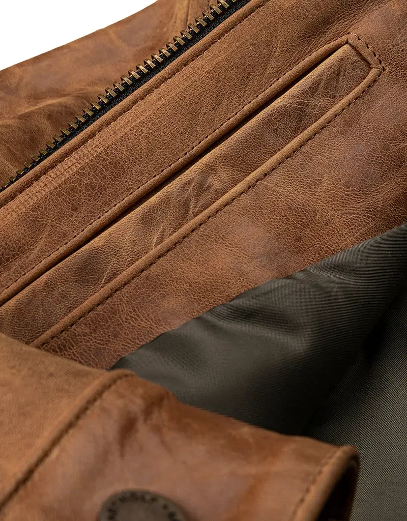 Mens Shirt Style Collar Tan Leather Jacket