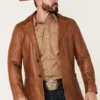 Mens Western Lavendard Brown Leather Blazer