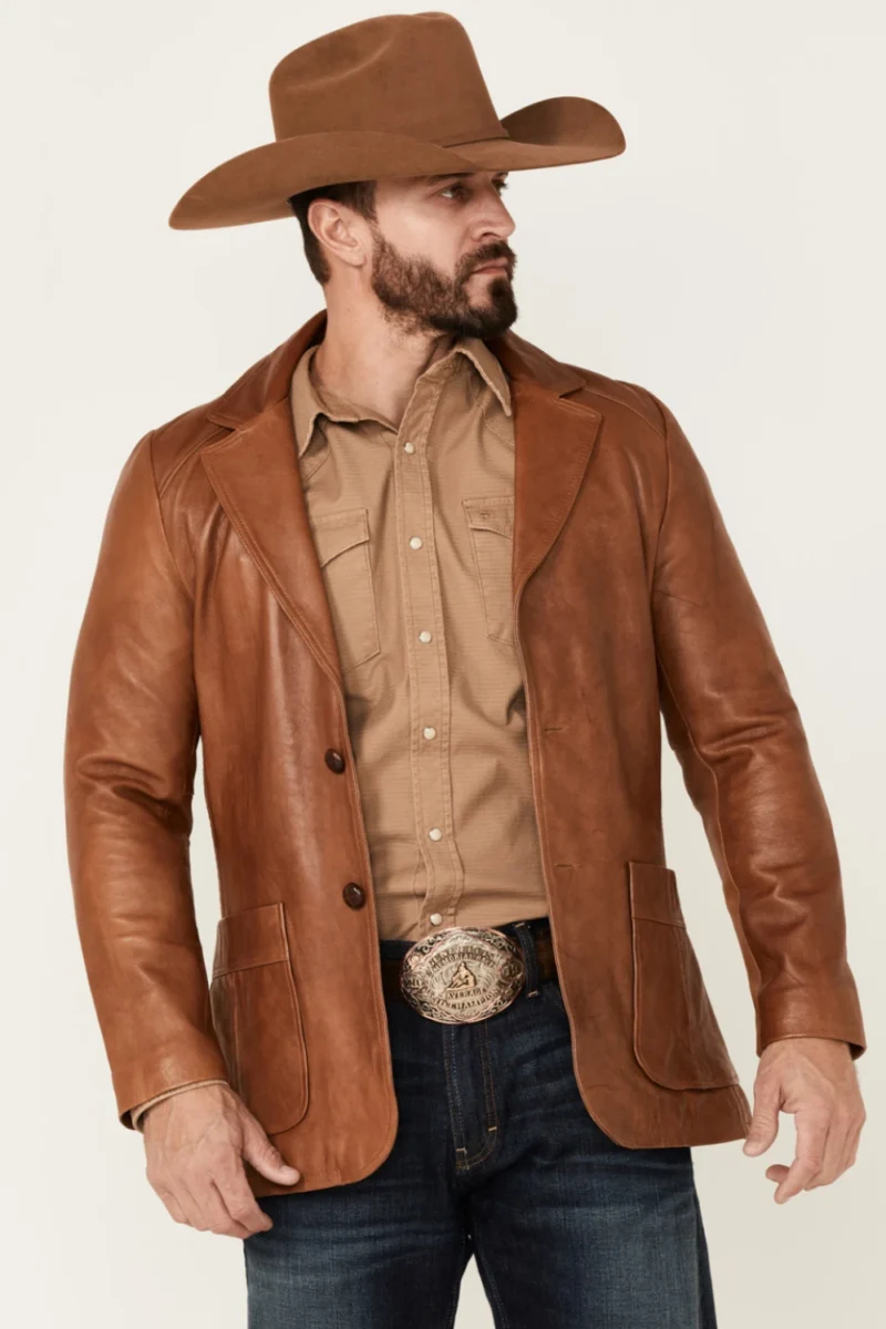 Mens Western Lavendard Brown Leather Blazer
