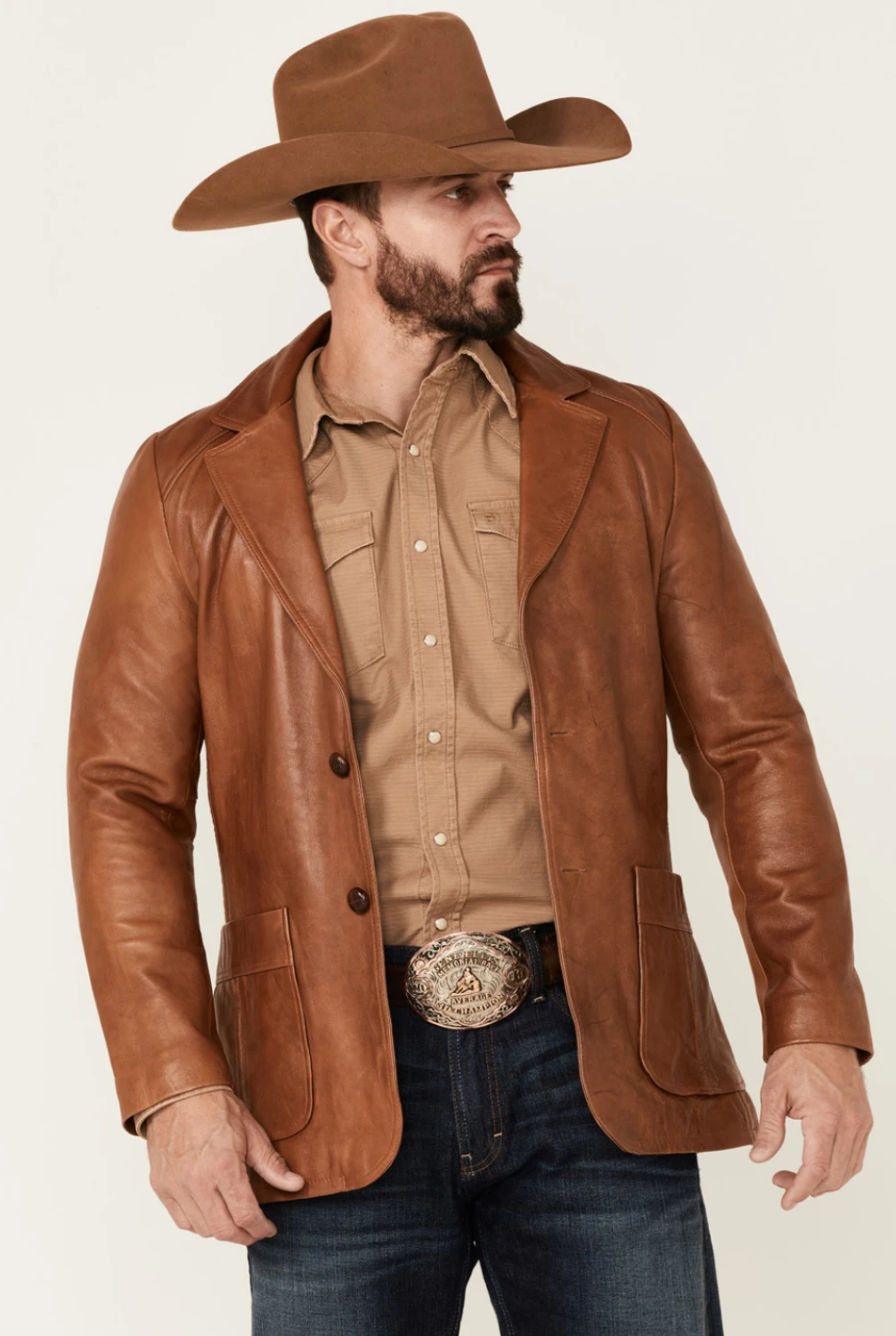 Mens Western Lavendard Brown Leather Blazer