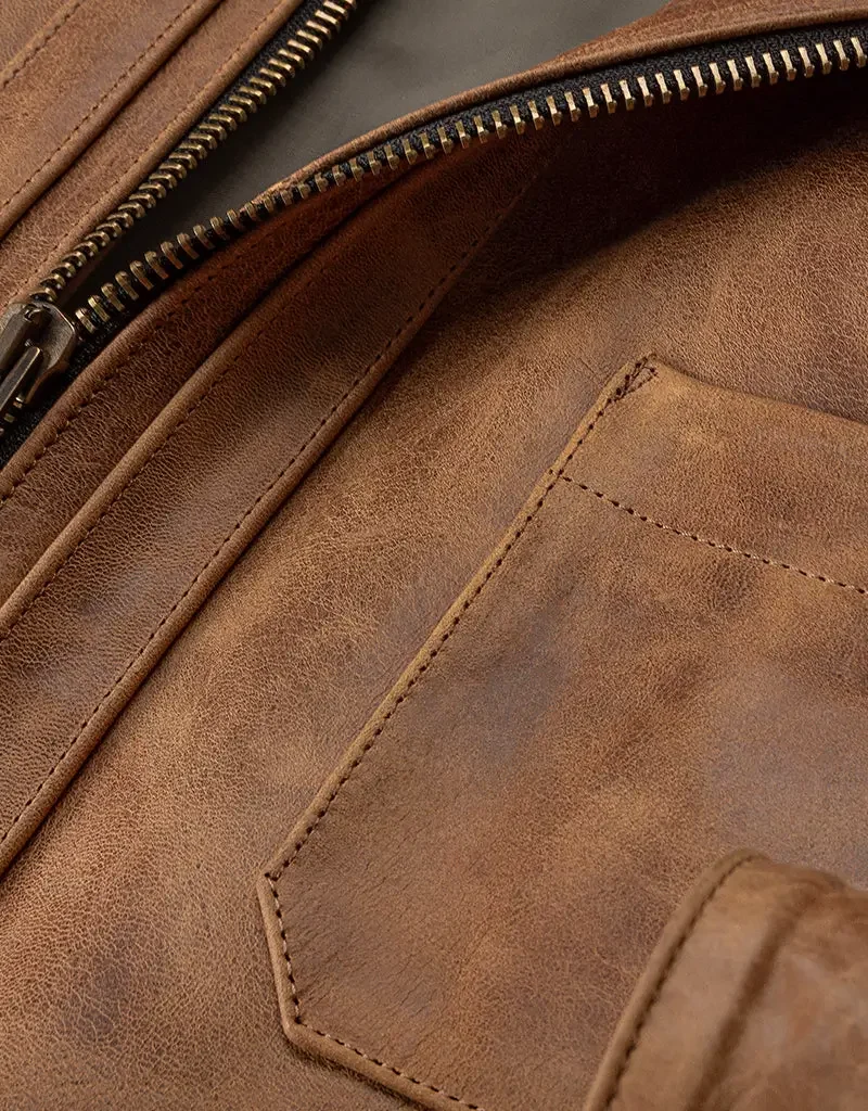 Mens Western Shirt Style Collar Leather Jacket