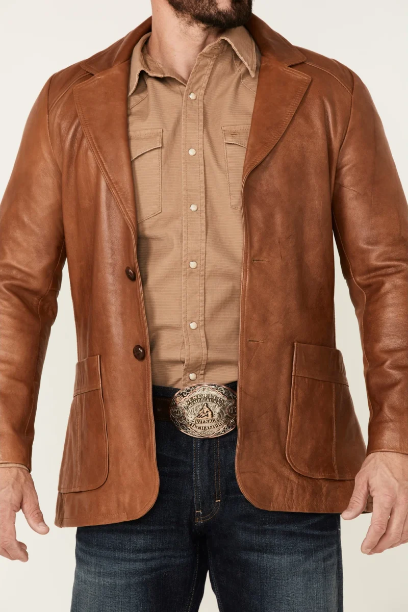 Western Lavendard Brown Leather Blazer