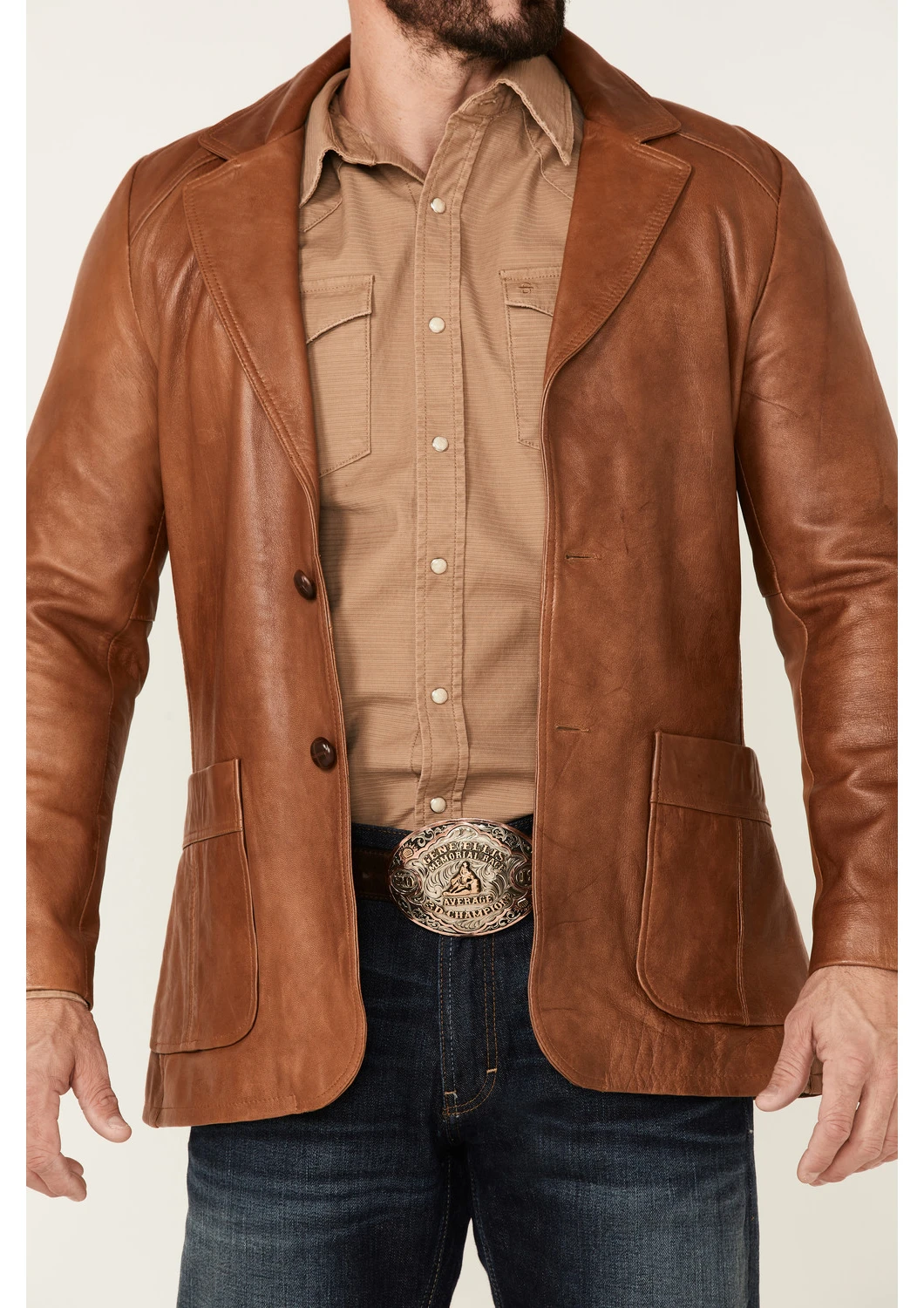 Western Lavendard Brown Leather Blazer