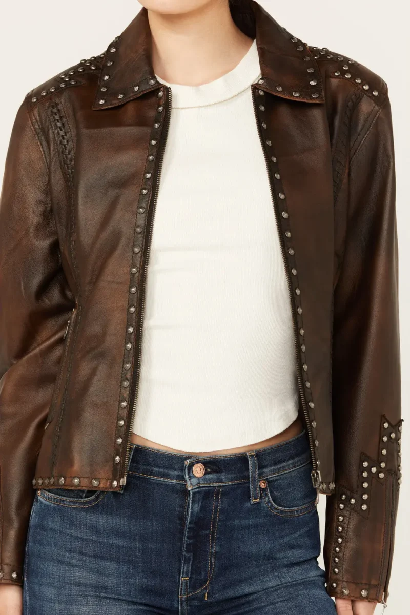 Womens Concho Dark Brown Leather Jacket