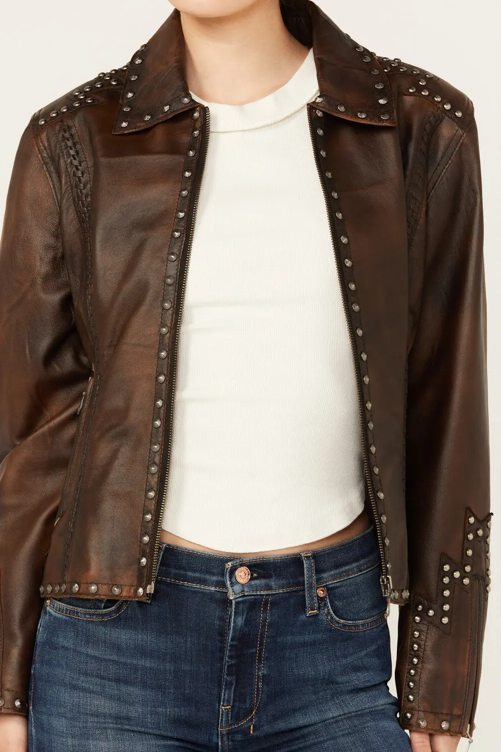 Womens Concho Dark Brown Leather Jacket