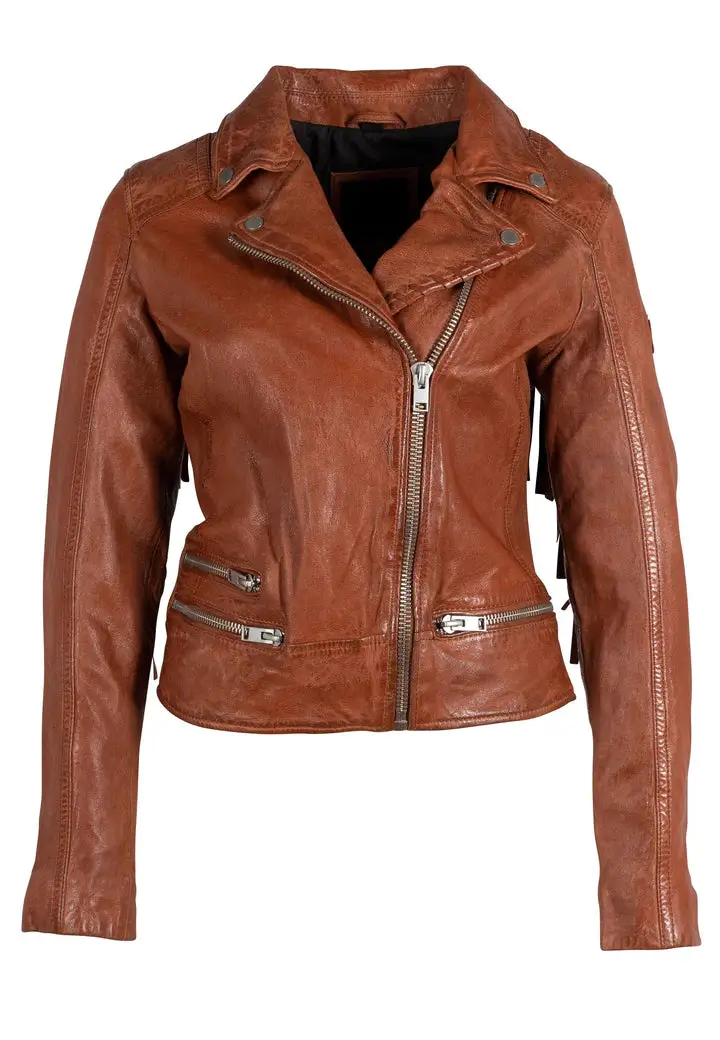 Womens Fringe Burnt Orange Leather Jacket