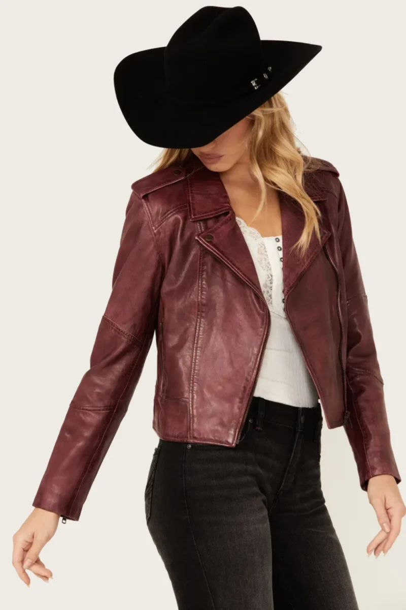 Women’s Sparrow Maroon Leather Jacket