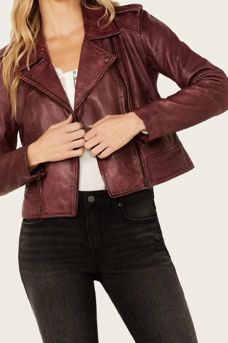 Women's Maroon Leather Jacket