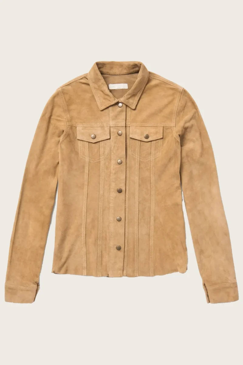Women’s brown suede leather shirt jacket